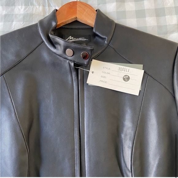 Mouvance vegan leather moto jacket black contemporary zip closure size 42 or L - Picture 9 of 15